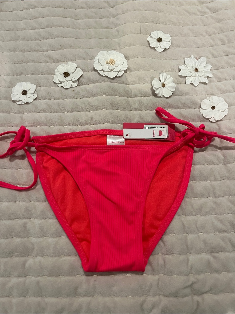 Xhilaration Hot Pink Ribbed Side-Tie Bikini Bottoms